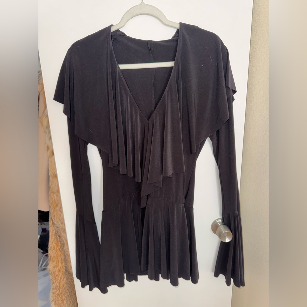 Norma Kamali Long Sleeve Deep V Ruffle Mini Dress